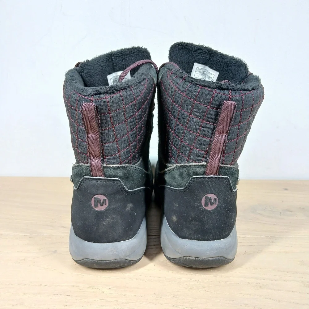 Merrell Blackcherry Boots Womens 8.5 Insulated Lace Up Black Leather Winter